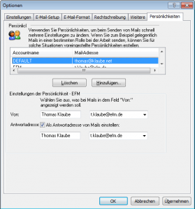 Verwalten der Outlook Persönlichkeiten